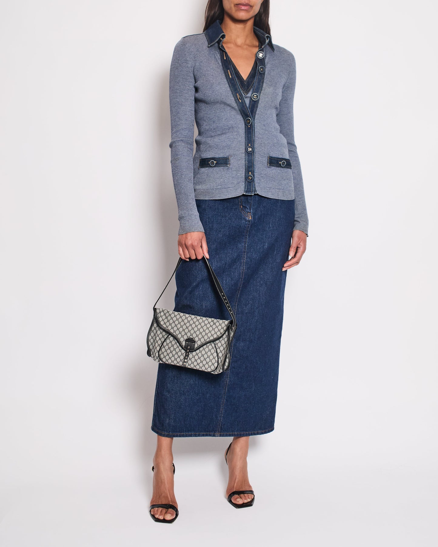 *HOT & RARE* Chanel 07P Blue Sleeveless Top and igan Set with Denim Detail and CC Buttons Size FR 36/38 (UK 8/10)