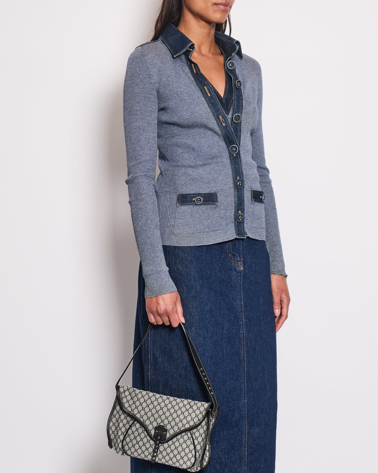 *HOT & RARE* Chanel 07P Blue Sleeveless Top and igan Set with Denim Detail and CC Buttons Size FR 36/38 (UK 8/10)