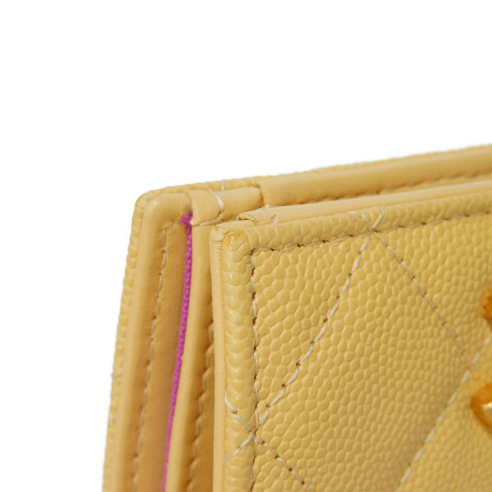 CHANEL Bifold Wallet AP3519 Grained shiny calfskin (embossed) Light yellow x light purple COCO Mark Small flap wallet Women Used