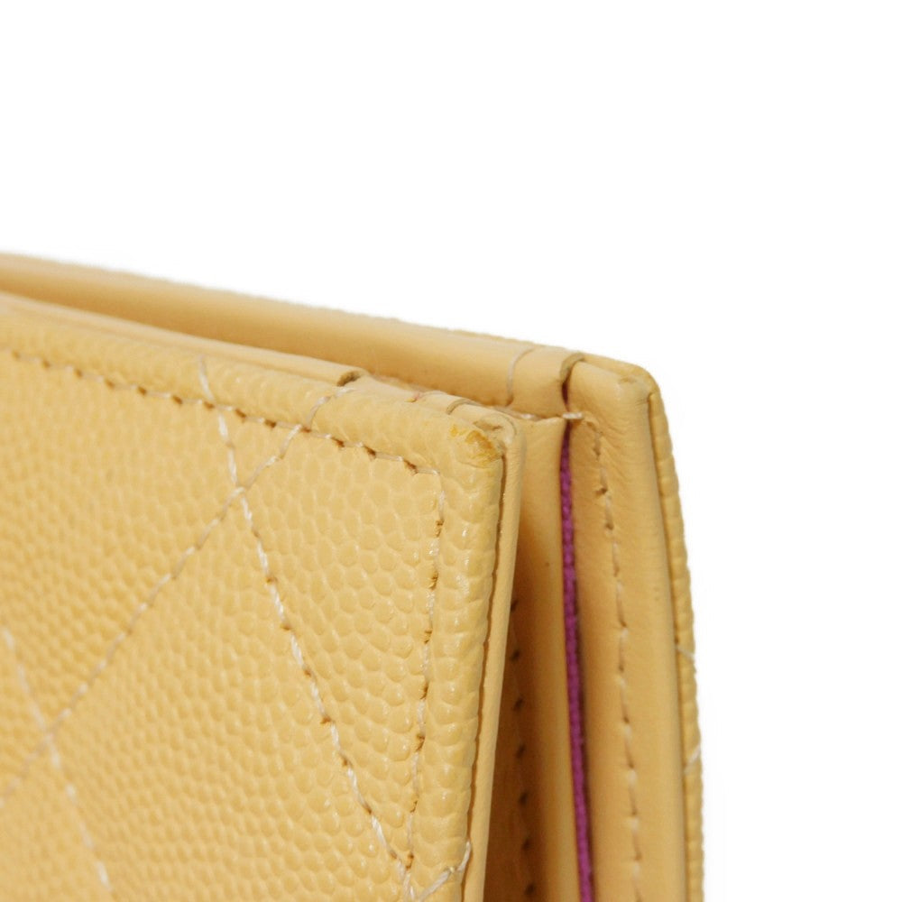 CHANEL Bifold Wallet AP3519 Grained shiny calfskin (embossed) Light yellow x light purple COCO Mark Small flap wallet Women Used