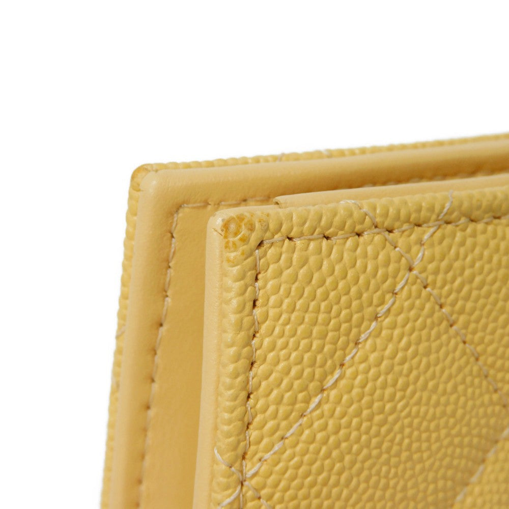 CHANEL Bifold Wallet AP3519 Grained shiny calfskin (embossed) Light yellow x light purple COCO Mark Small flap wallet Women Used