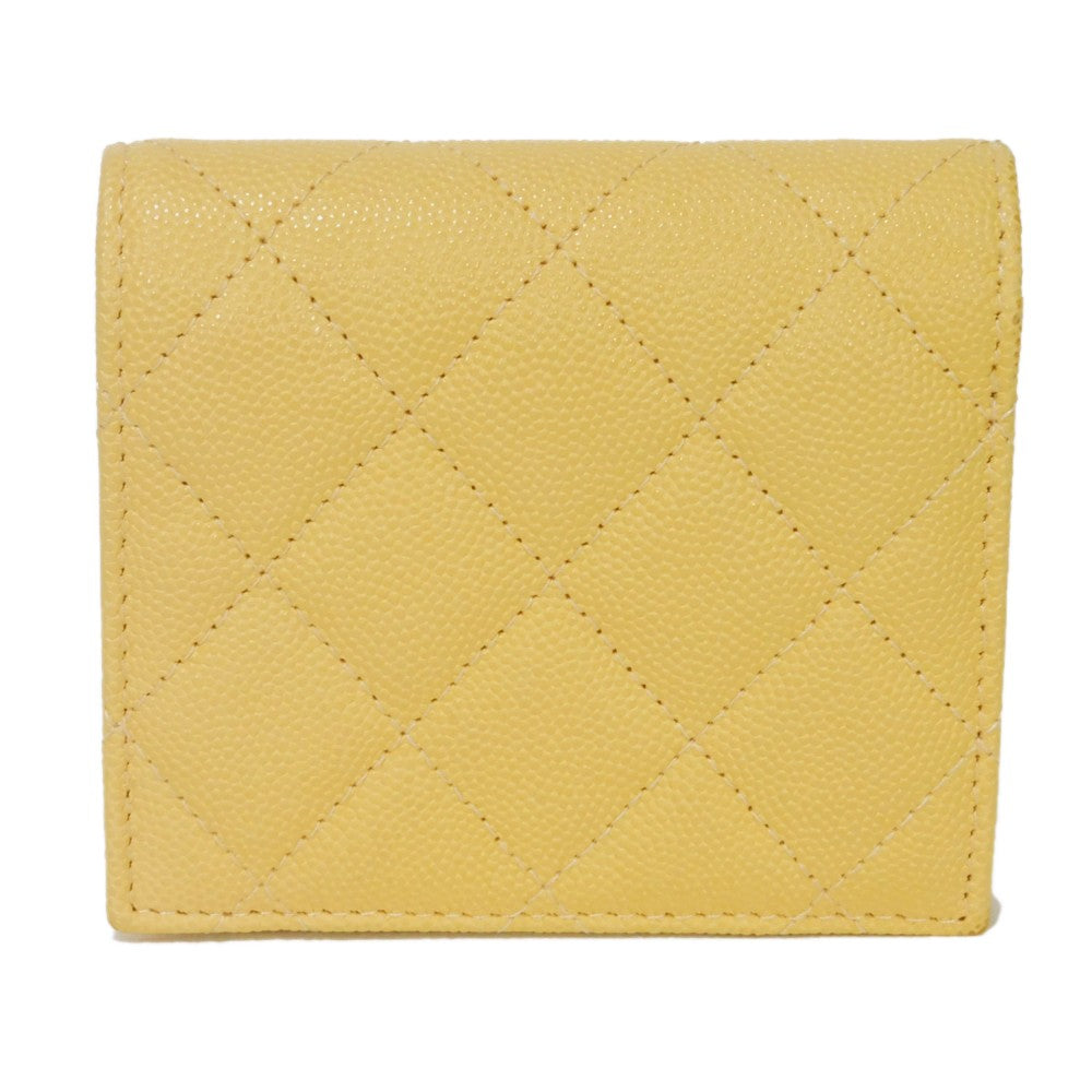 CHANEL Bifold Wallet AP3519 Grained shiny calfskin (embossed) Light yellow x light purple COCO Mark Small flap wallet Women Used