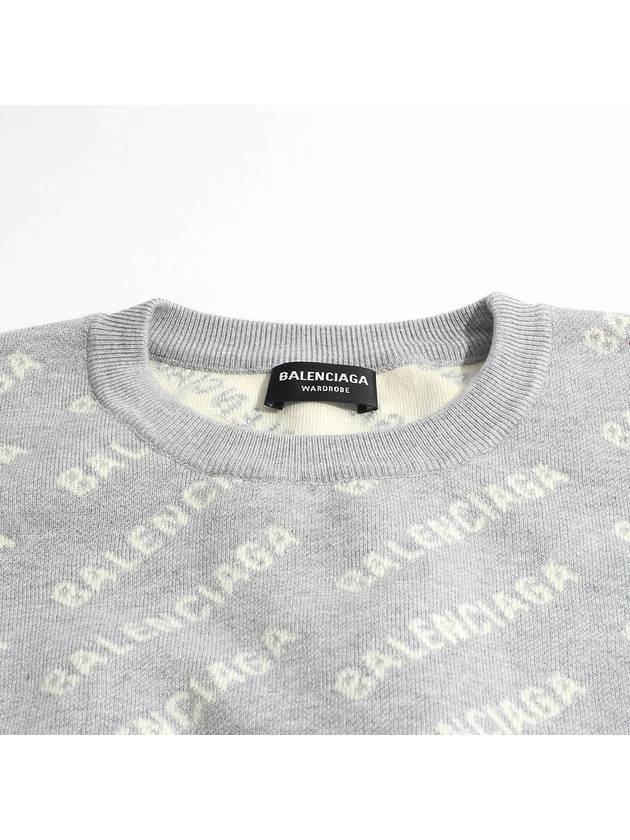 Luxury Balenciaga  Wool Over Logo Pattern Knit Sweatshirt Grey