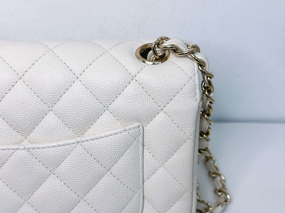 Chanel Mini Rectangular Caviar Classic White GHW 2382 holo card