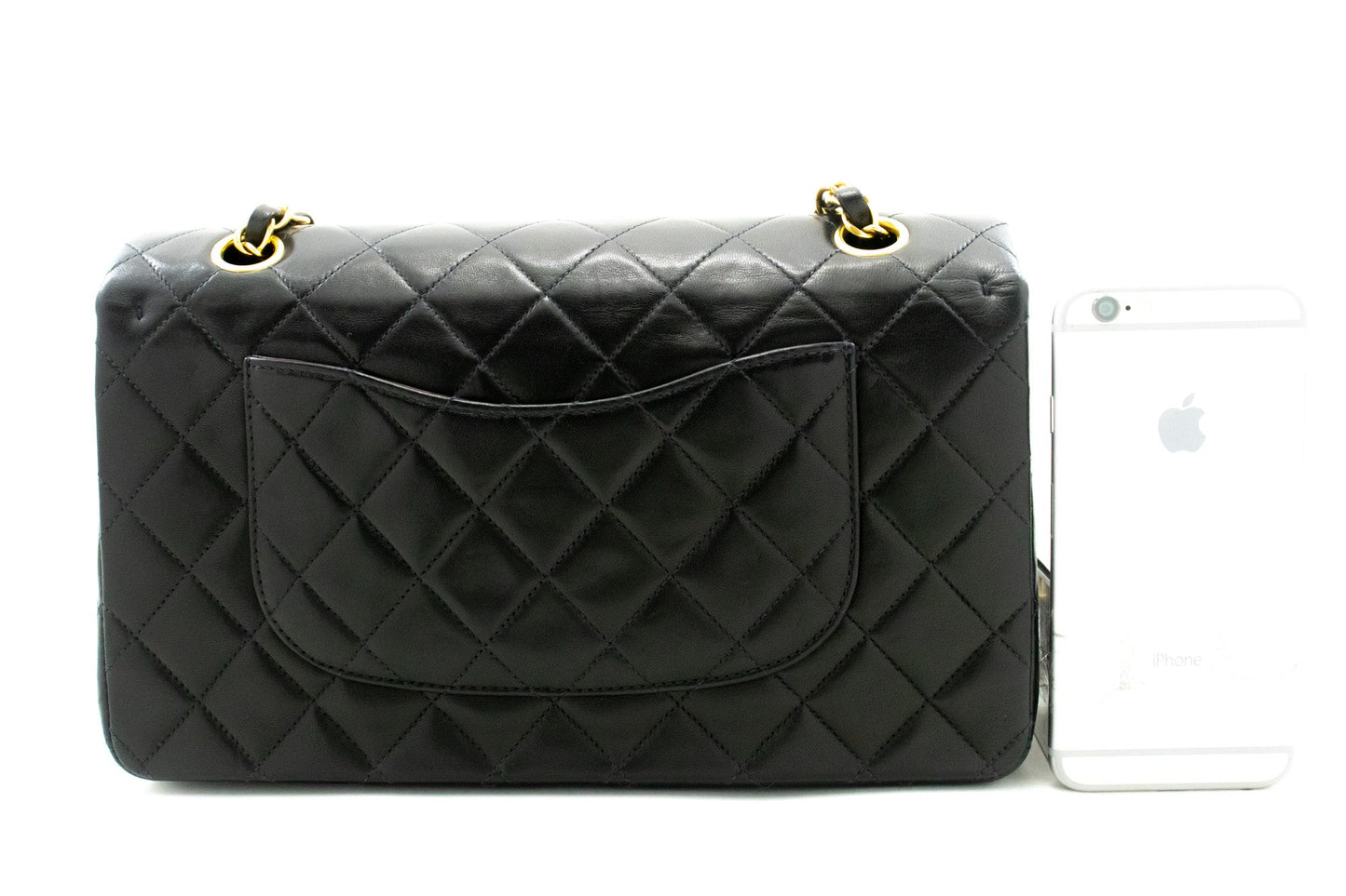 CHANEL Classic Double Flap 10" Chain Shoulder Bag Black Lambskin