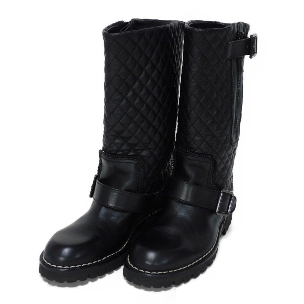CHANEL boots G28566 lambskin black CC mark Matelasse COCO Mark Engineer Women 34 Used