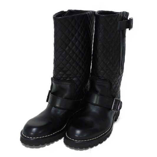 CHANEL boots G28566 lambskin black CC mark Matelasse COCO Mark Engineer Women 34 Used