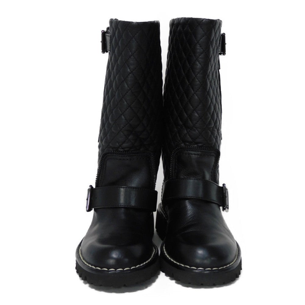 CHANEL boots G28566 lambskin black CC mark Matelasse COCO Mark Engineer Women 34 Used