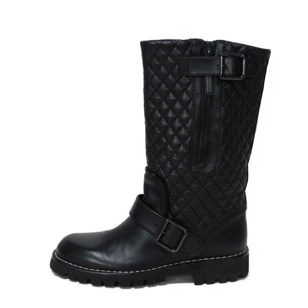 CHANEL boots G28566 lambskin black CC mark Matelasse COCO Mark Engineer Women 34 Used