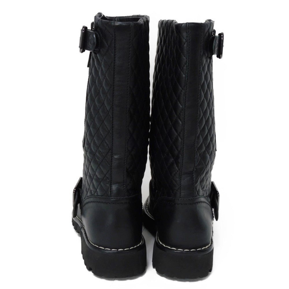 CHANEL boots G28566 lambskin black CC mark Matelasse COCO Mark Engineer Women 34 Used
