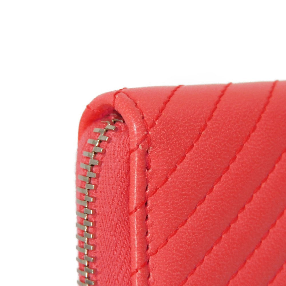 CHANEL Long Wallet Purse A50097 lambskin Coral pink COCO Mark Chevron Long Zip Wallet Women Used