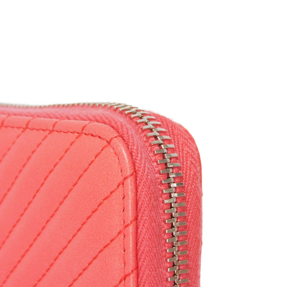 CHANEL Long Wallet Purse A50097 lambskin Coral pink COCO Mark Chevron Long Zip Wallet Women Used