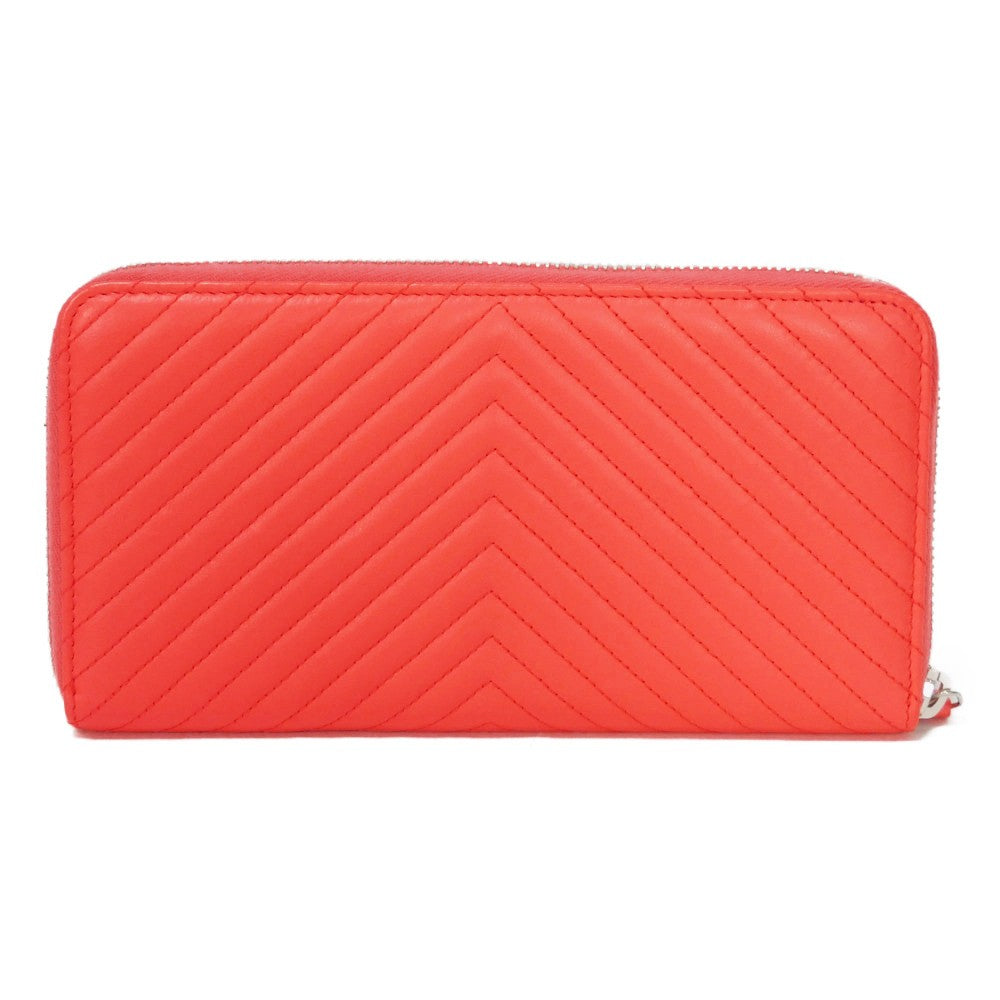 CHANEL Long Wallet Purse A50097 lambskin Coral pink COCO Mark Chevron Long Zip Wallet Women Used