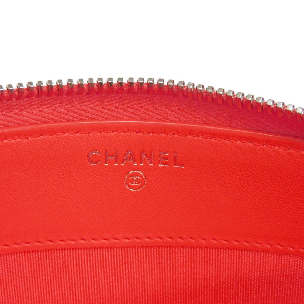 CHANEL Long Wallet Purse A50097 lambskin Coral pink COCO Mark Chevron Long Zip Wallet Women Used