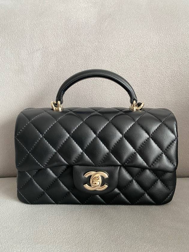 New Mini Top Handle Flap Bag Lambskin Black Gold Shamgol AS2431 Chanel