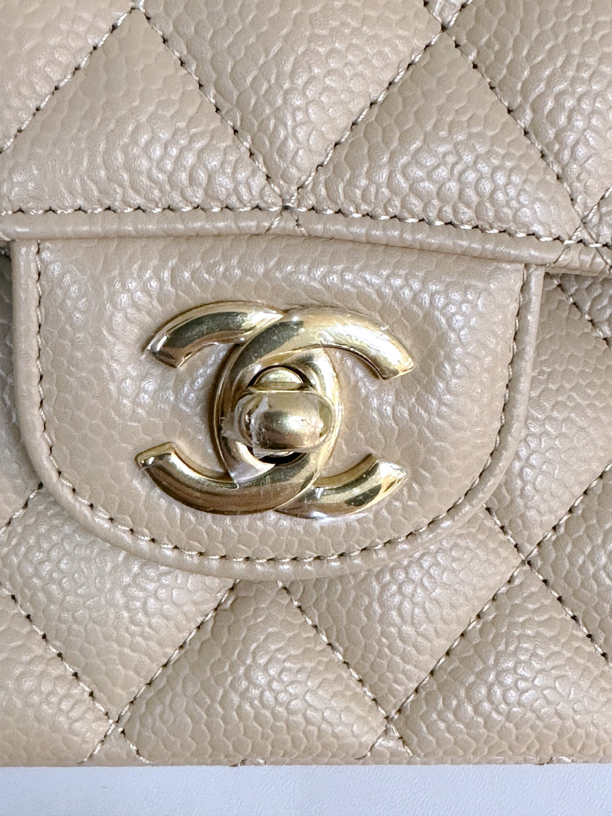 Chanel Medium Beige Classic Caviar Double Flap Bag GHW Microchip Singapore local Receipt