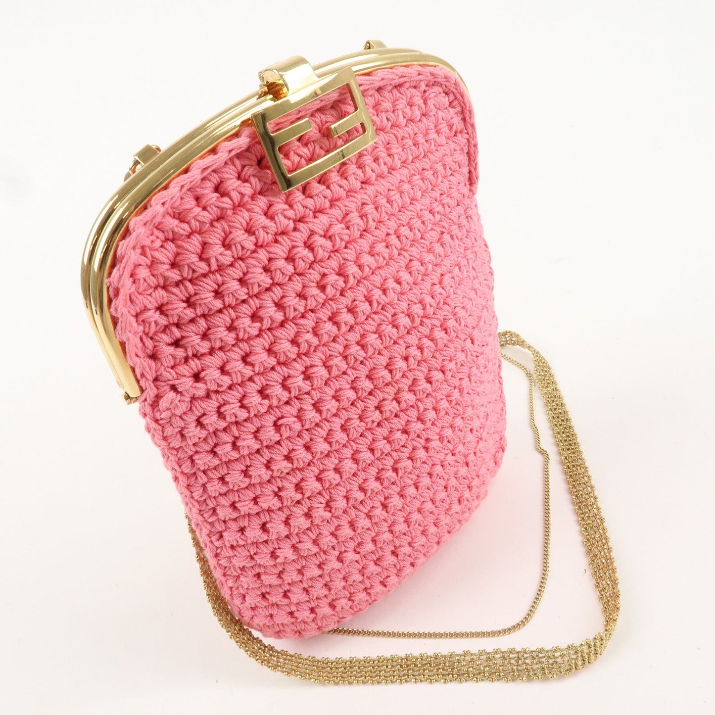 FENDI Baguette Knit Cell Phone Case Shoulder Bag Pink 7AR966