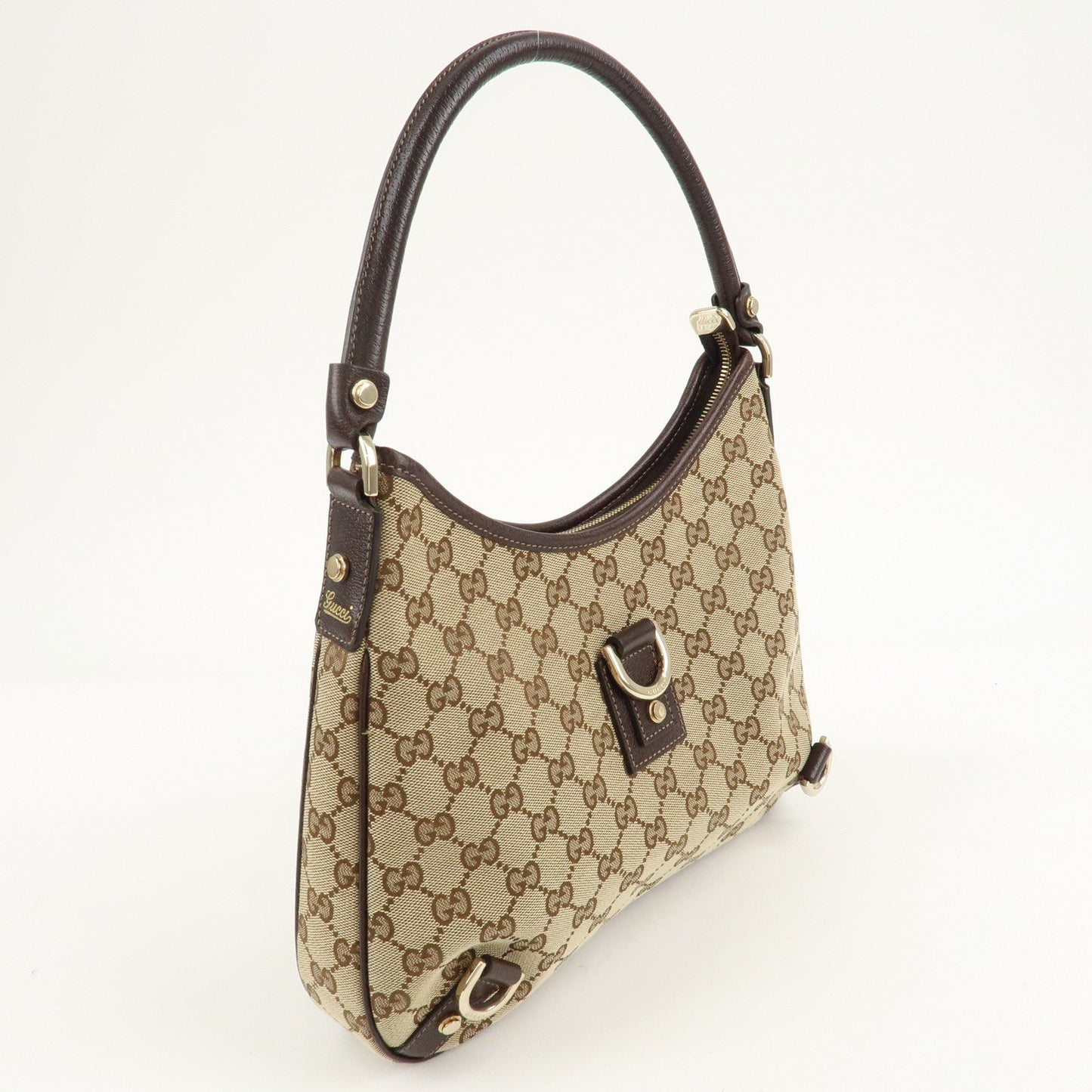 GUCCI Abbey GG Canvas Leather Shoulder Bag Beige Brown 130738