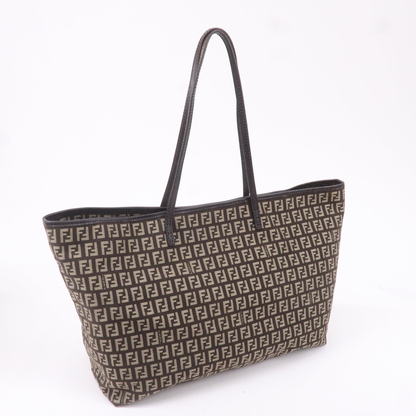 FENDI Zucchino Canvas Leather Tote Bag Beige Brown 8BH104