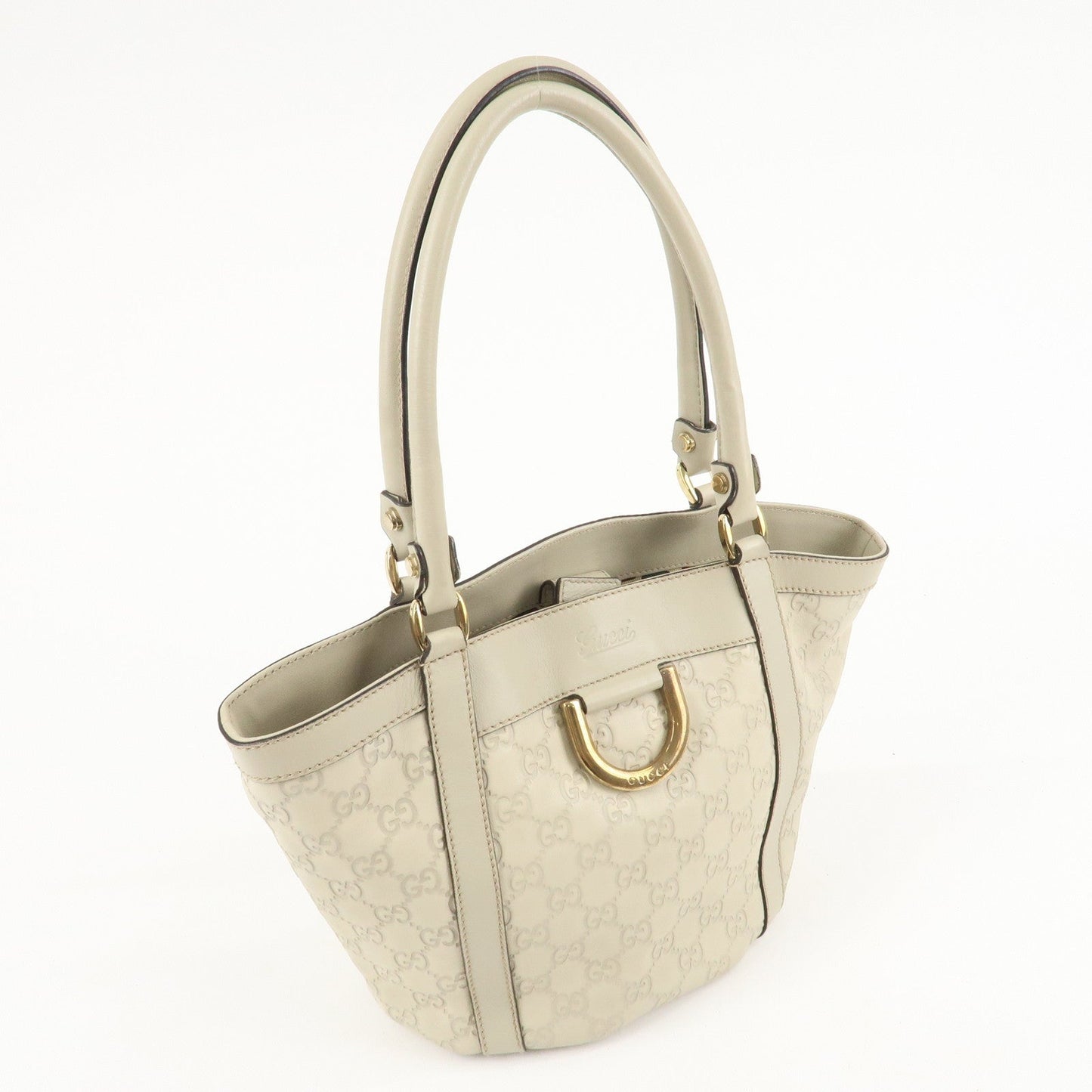 GUCCI Abbey GG Canvas Leather Shoulder Bag Ivory