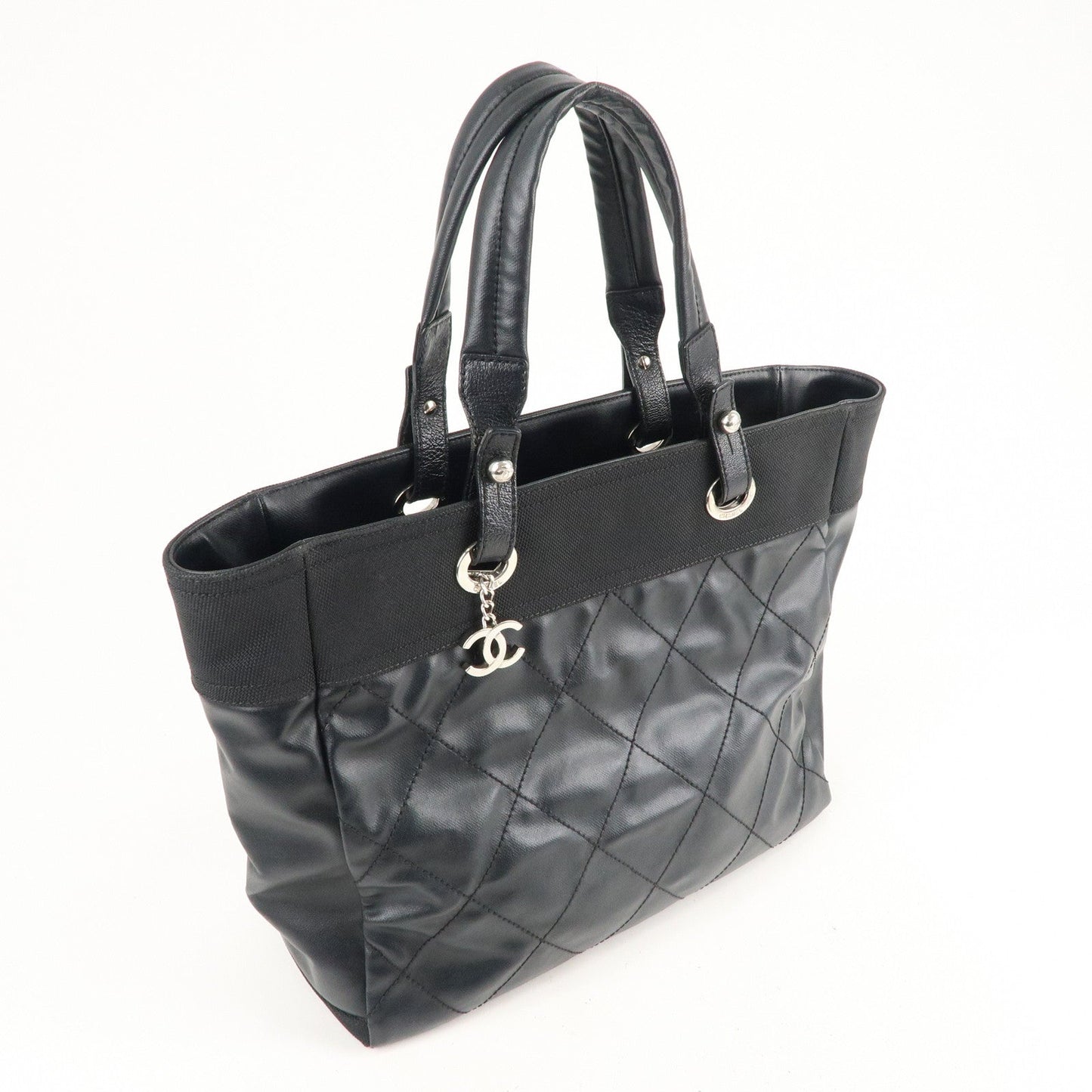 Chanel Paris Biarritz MM Coated Canvas Leather Tote Bag A