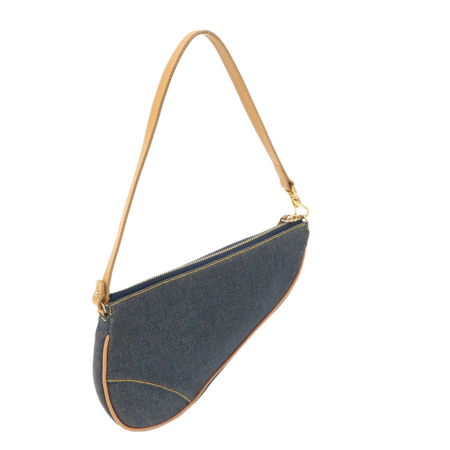 Christian Dior Denim Leather Saddle Bag Shoulder Bag Pouch Navy