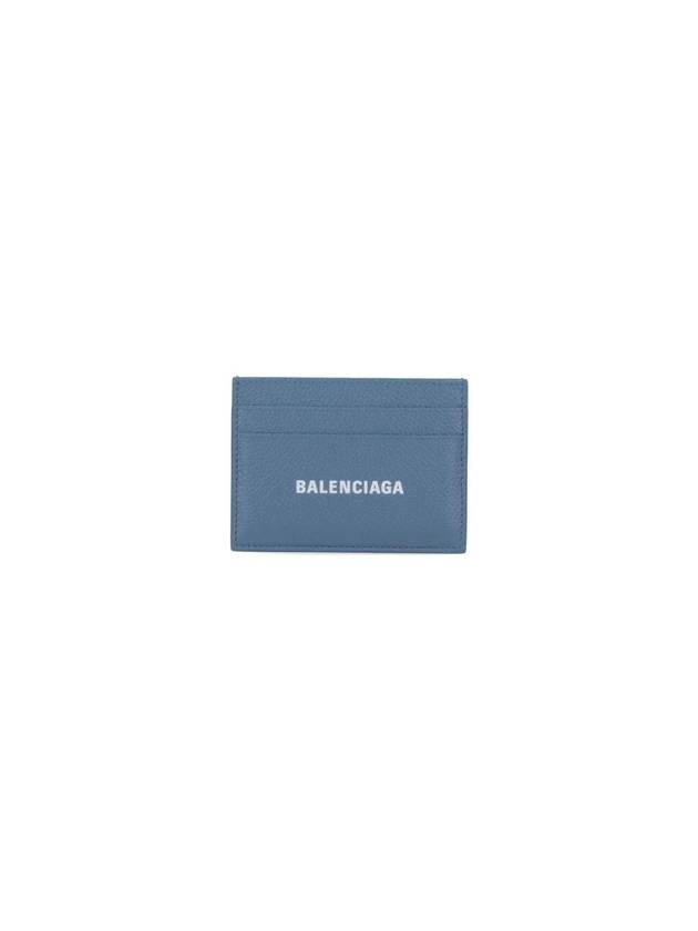 Luxury Balenciaga  Logo Calfskin Card Wallet Blue
