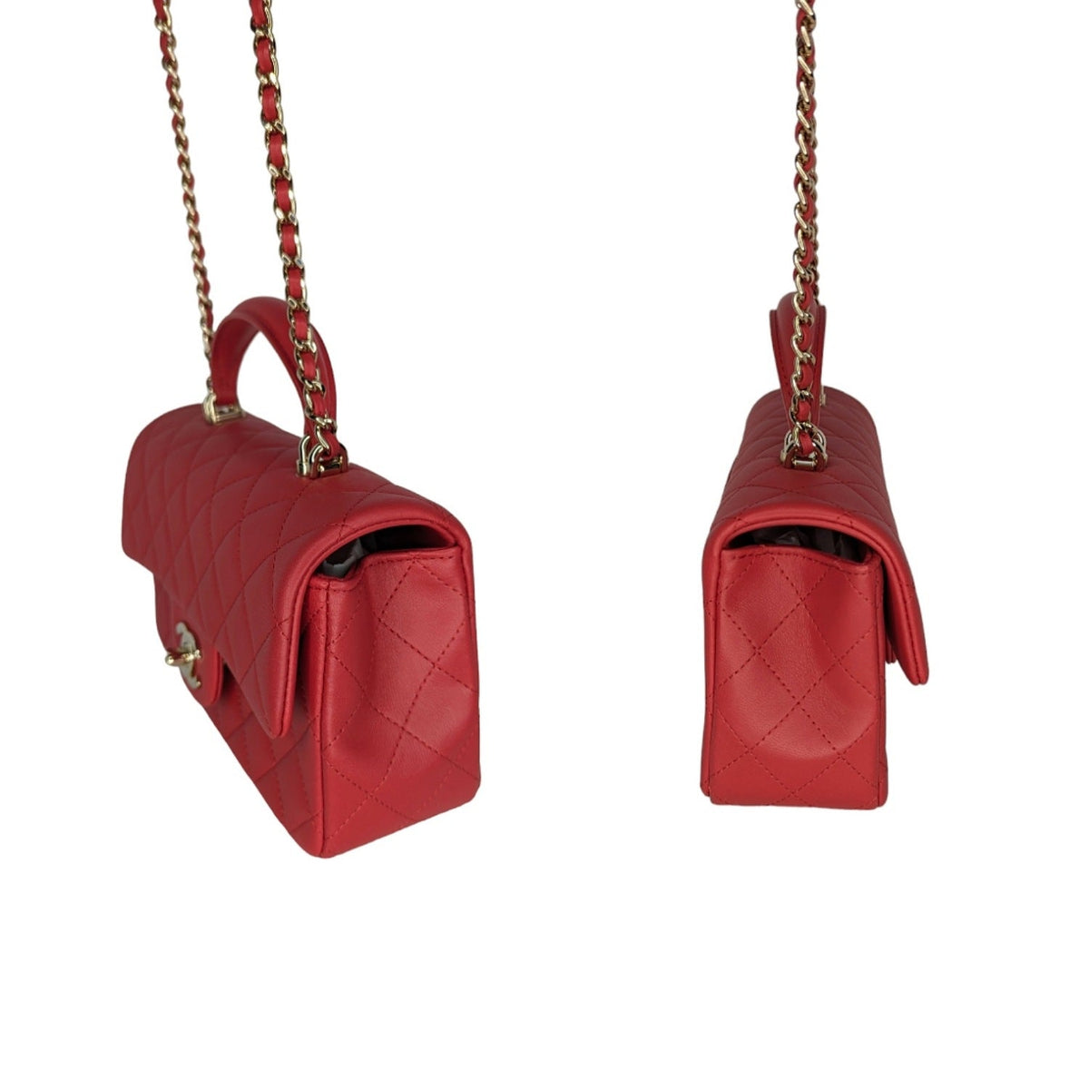Chanel Red Lambskin Mini Rectangular Top Handle Flap