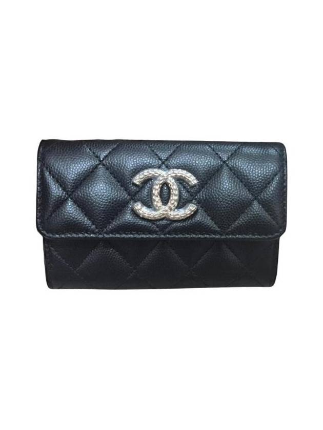 Gold Hardware Flap Grain Shiny Calfskin Card Wallet Black Chanel