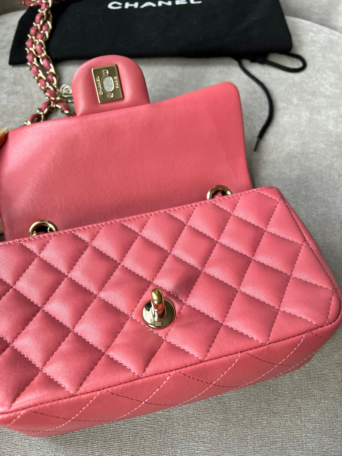Chanel Mini Rectangular Classic Flap Valentines Day Edition in Pink Lambskin