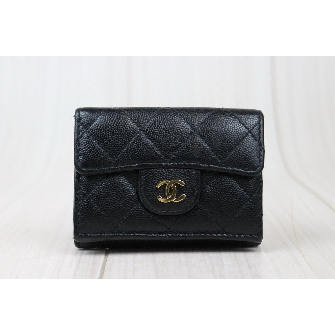 Good ( Rank AB)｜CHANEL Caviar Skin Leather Calf Leather  Wallet Black ｜24122003