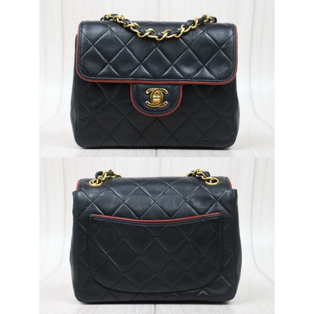 Good ( Rank AB)｜ CHANEL Lanbskin Square 17  Shoulder Bag Black Made In 1989～1991Year ｜P25012202