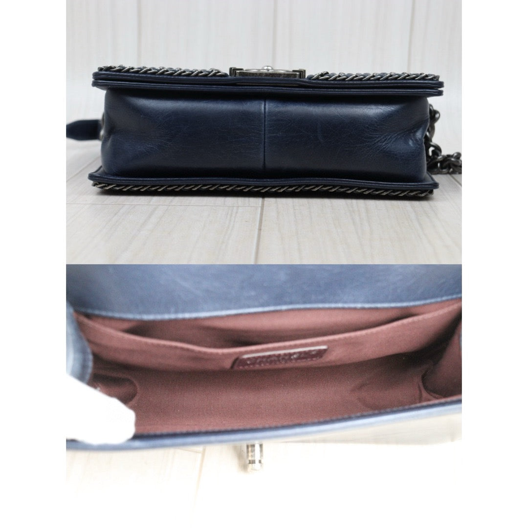 Good ( Rank AB)｜CHANEL Caviar Skin  LeBoy Chain Shoulder Bag Medium Blue  Made In 2014-2015 Year｜P25031404