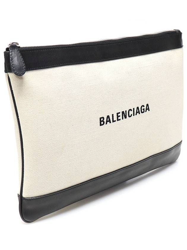 Luxury Balenciaga  420407 Cotton Canvas Navy Clip M Clutch