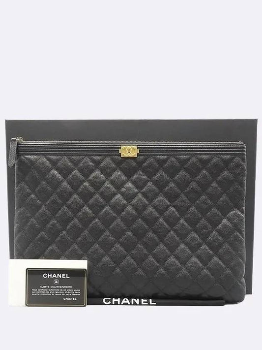 A84407 Black Color Caviar Skin Gold Metal Boy Large Clutch Chanel
