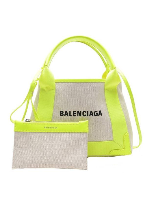 Luxury Balenciaga  Navy Cabas XS Tote Bag Fluo Yellow
