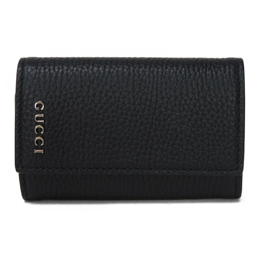 GUCCI Key case Key holder  771156 AABXM 1000 Textured leather black Metal logo logo keychain mens Used