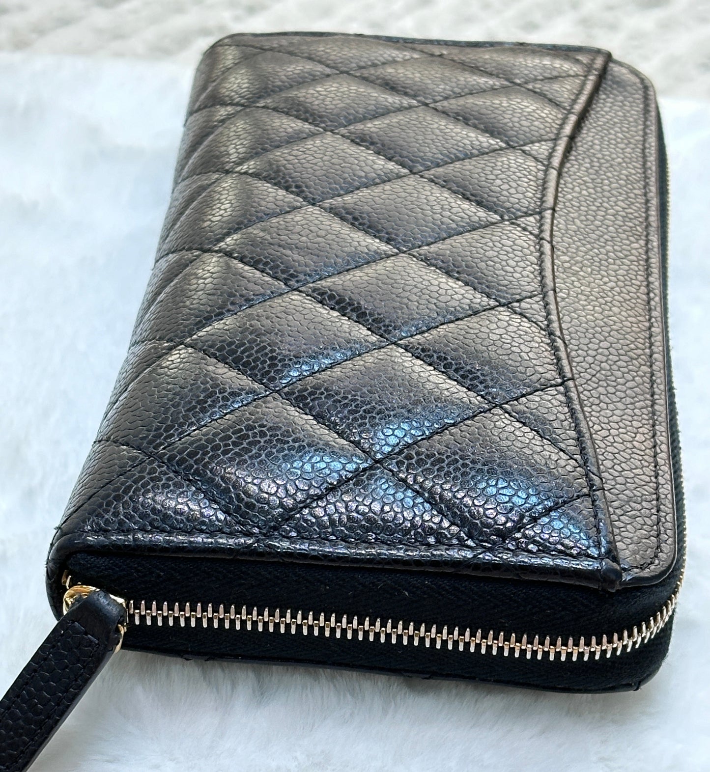 Chanel Caviar Long Zip Wallet Black