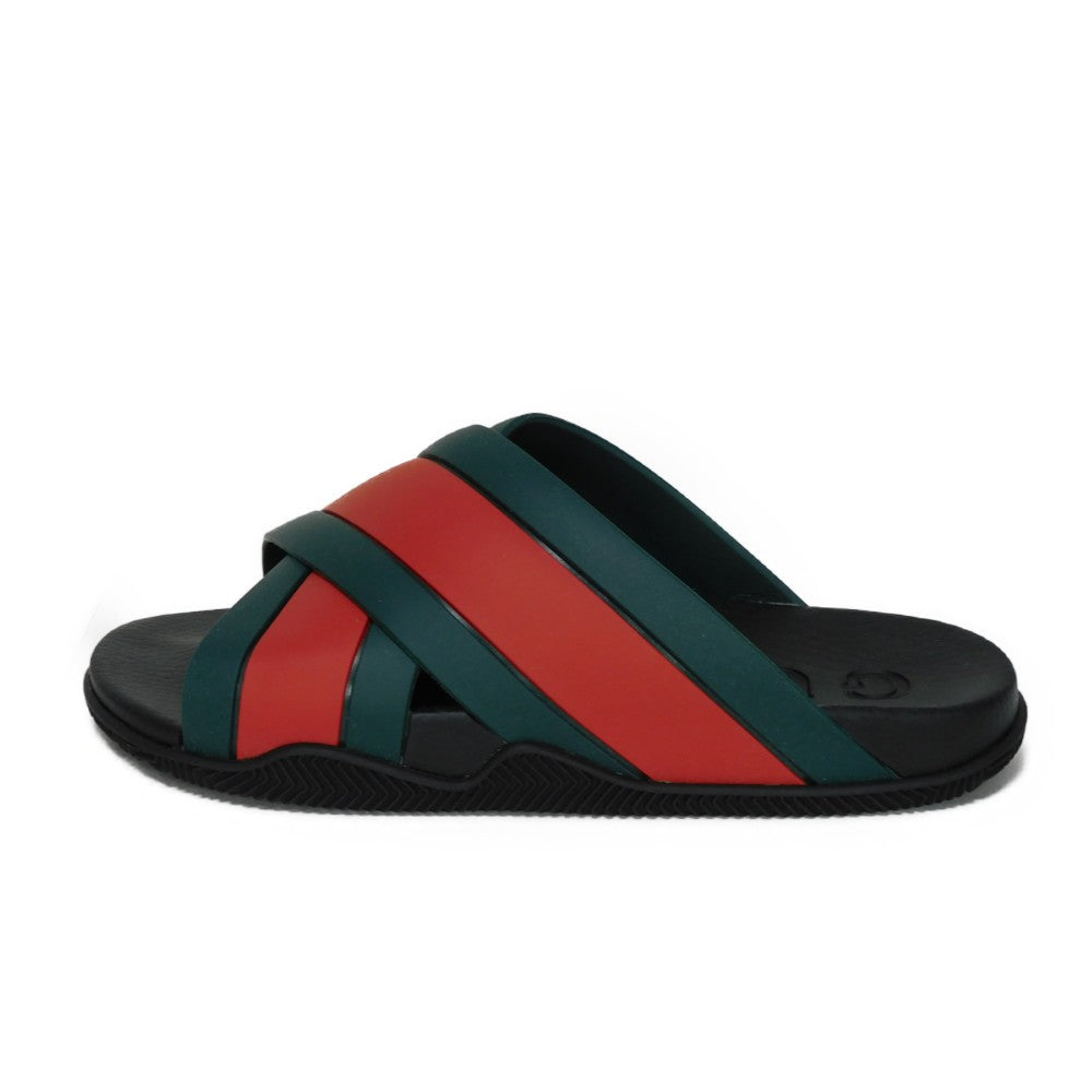 GUCCI Sandals 627820 J8700 8460 rubber Green x Red x Black Sherry line Web stripe slide sandals Women Used