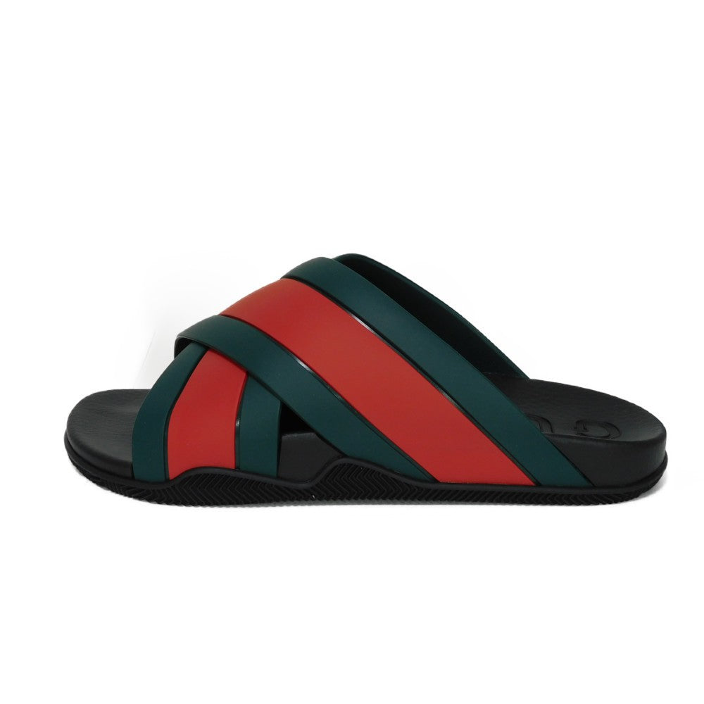GUCCI Sandals 630326 J8700 8460 rubber Green x Red x Black Sherry line Web stripe slide sandals mens Used
