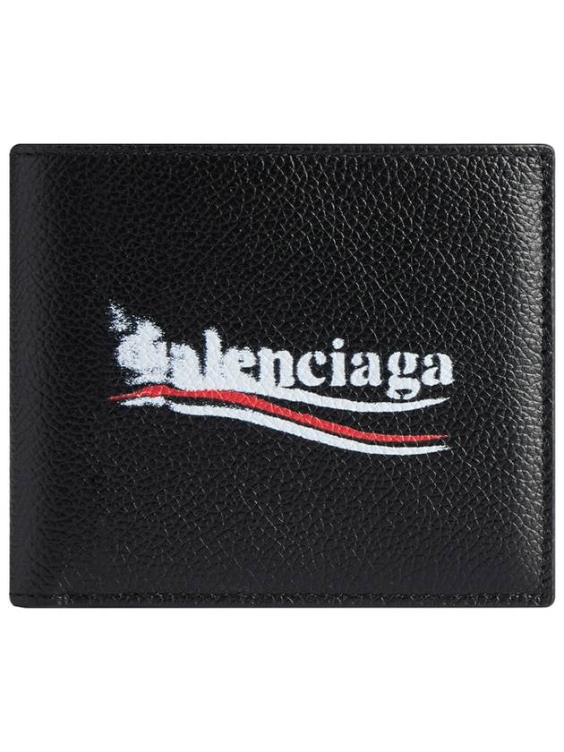 Luxury Balenciaga  Logo Print Leather Half Wallet Black