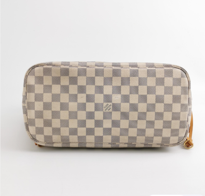 Preloved Louis Vuitton(LV) Damier Azur Neverfull  tote Bag MM White 24090878857261