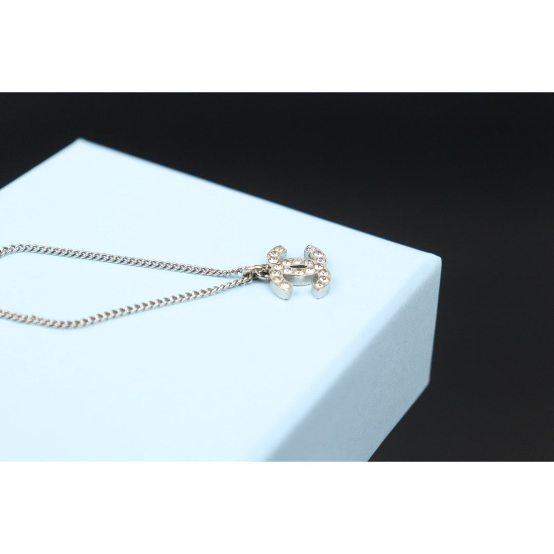 Very Good ( Rank A) ｜CHANEL COCO Mark Rhinestone Necklace Silver｜V25061909