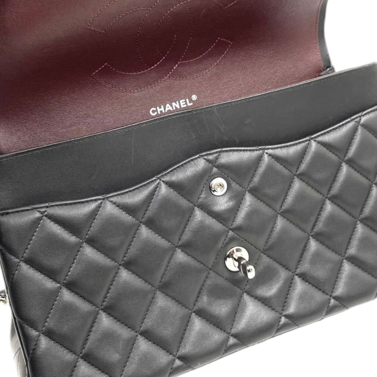 Jumbo Double Flap Lambskin Quilted Black SHW
