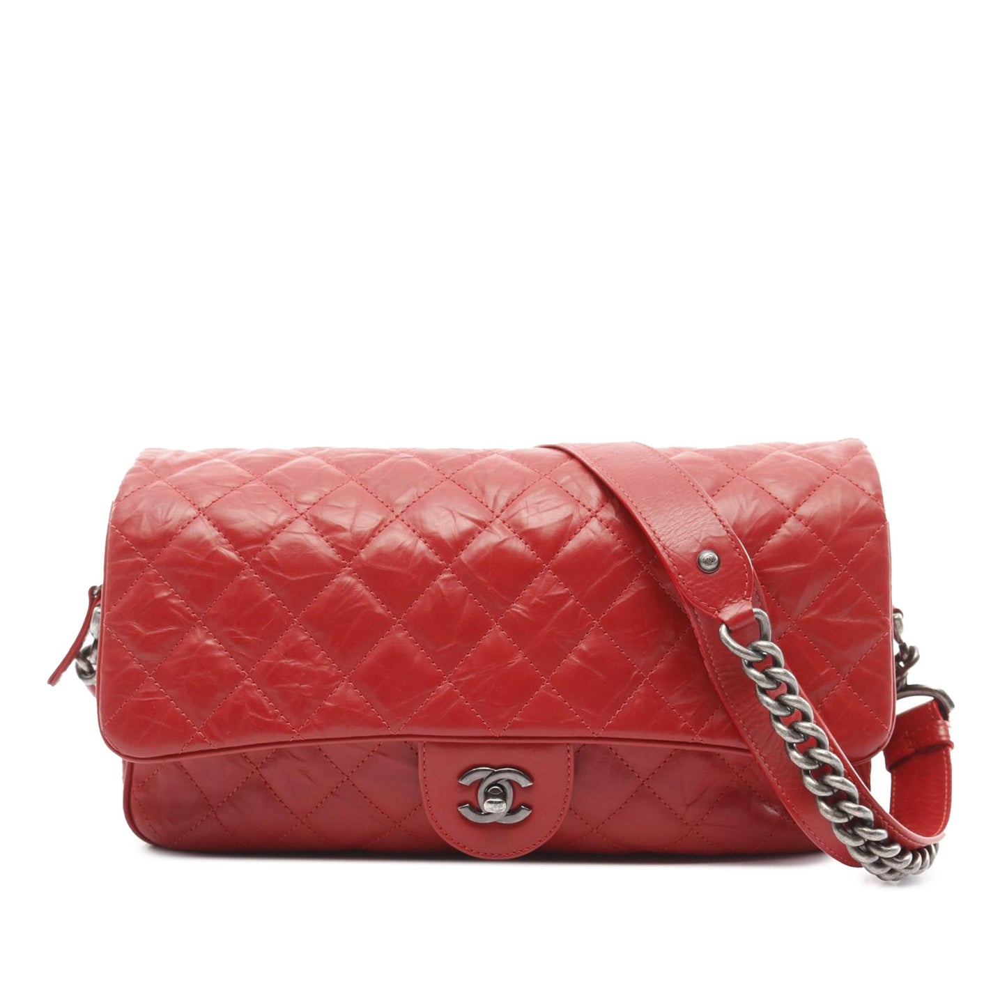 Red Chanel Medium Crumpled Calfskin Airlines Casual Rock Flap Shoulder Bag