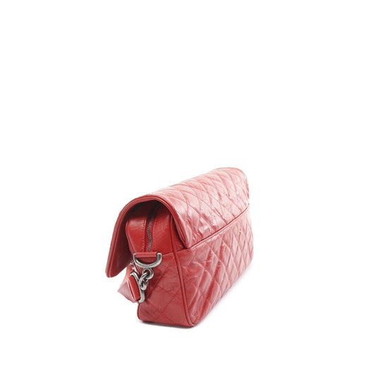 Red Chanel Medium Crumpled Calfskin Airlines Casual Rock Flap Shoulder Bag
