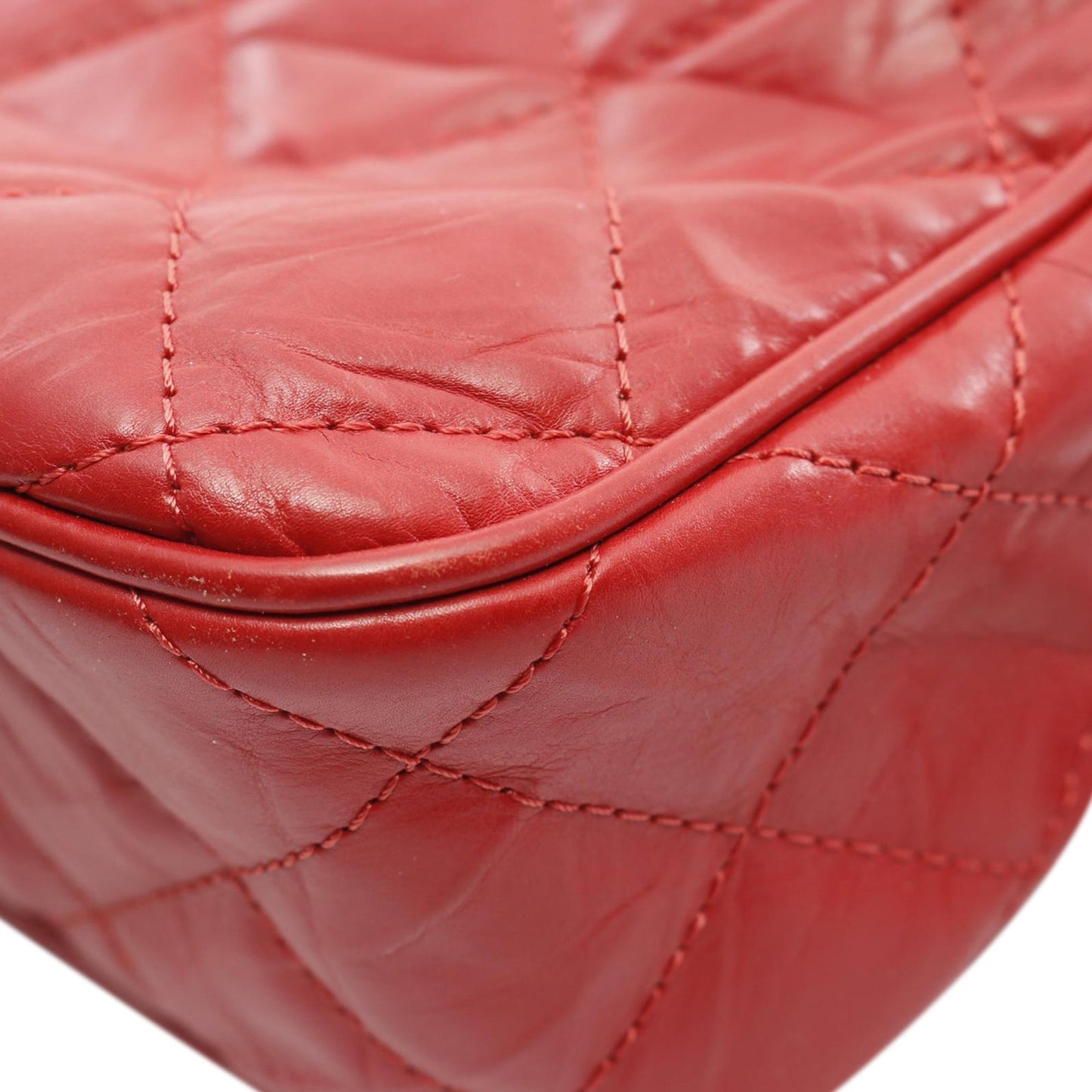 Red Chanel Medium Crumpled Calfskin Airlines Casual Rock Flap Shoulder Bag