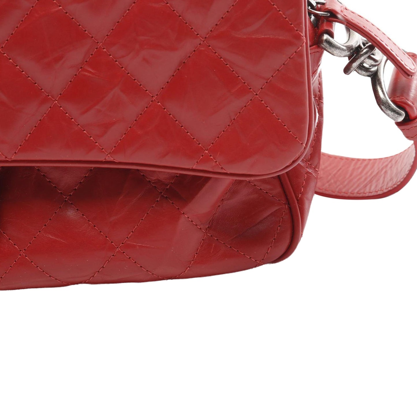 Red Chanel Medium Crumpled Calfskin Airlines Casual Rock Flap Shoulder Bag