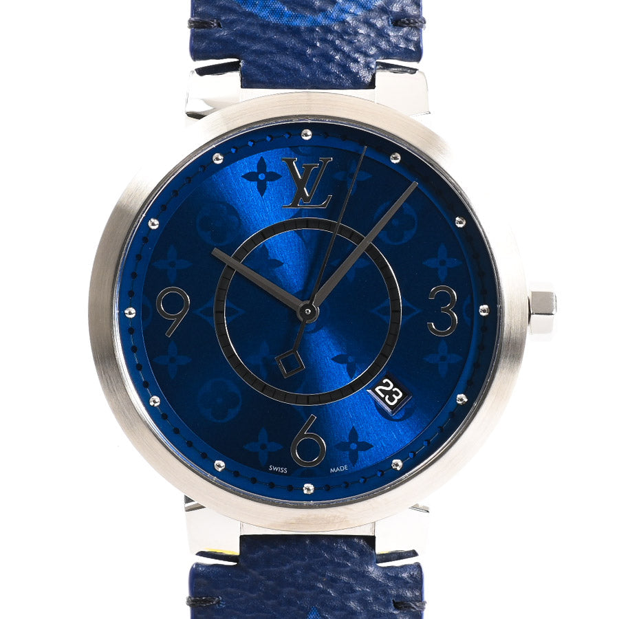 Louis Vuitton Tambour Slim Monogram Cobalt GM Watch QA150Z Blue