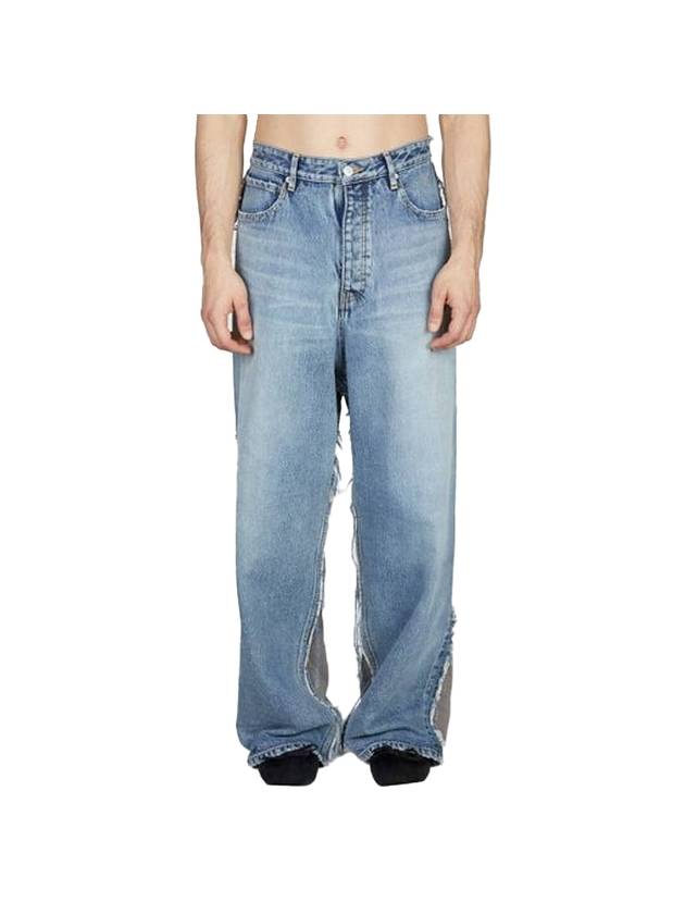 Luxury Balenciaga  Contrasting Fabric Hybrid BaGGy Jeans Light Blue